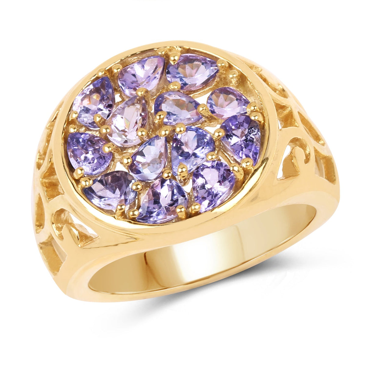 14K Yellow Gold Plated 1.82 Carat Genuine Tanzanite .925 Sterling Silver Ring