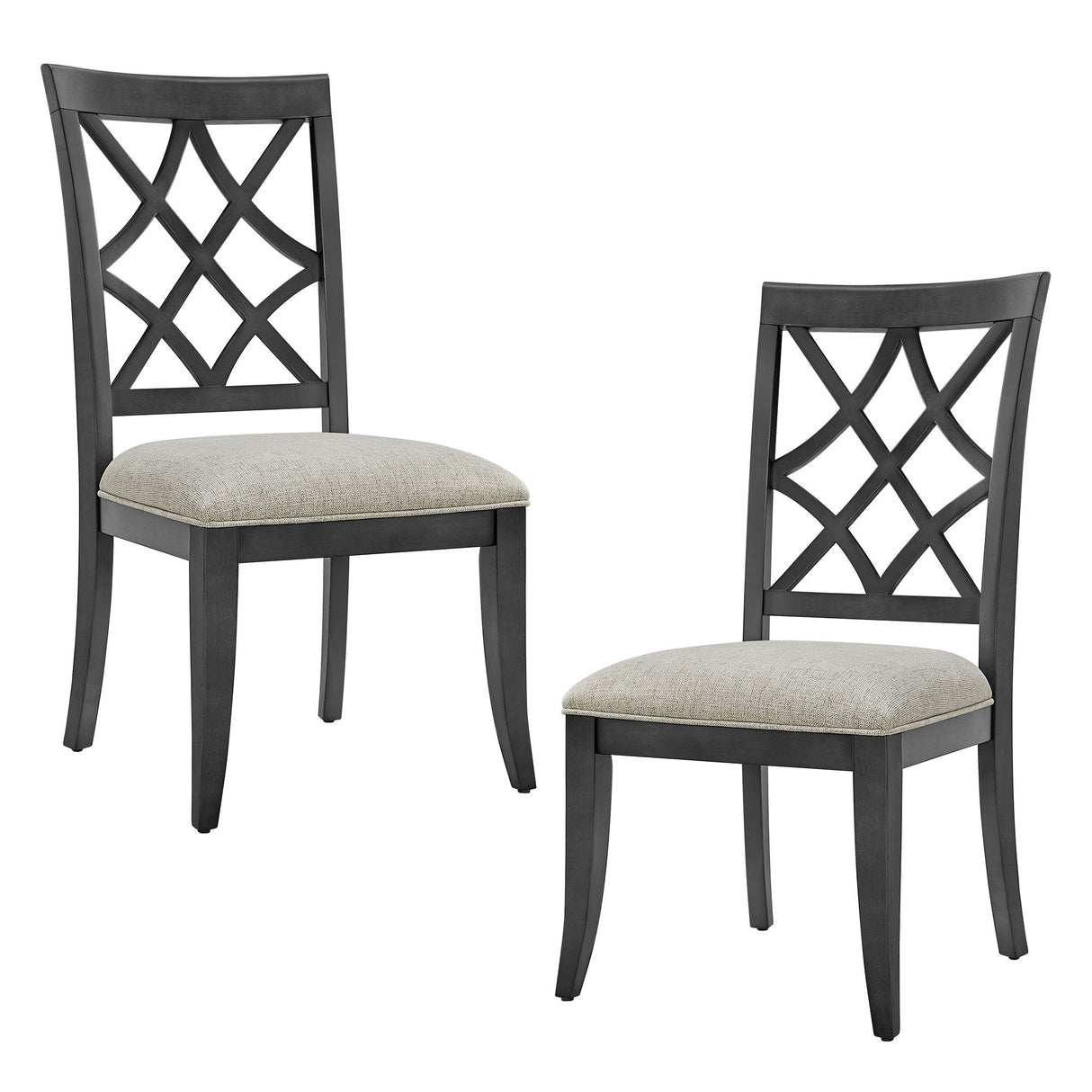 Wooden Lattice-Back Dining Chairs, Set of 2