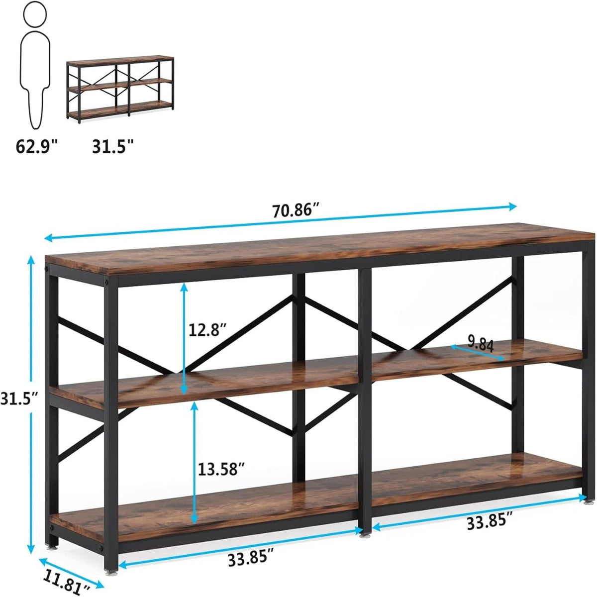 Console Table With X Back Design, Extra Long Storage
