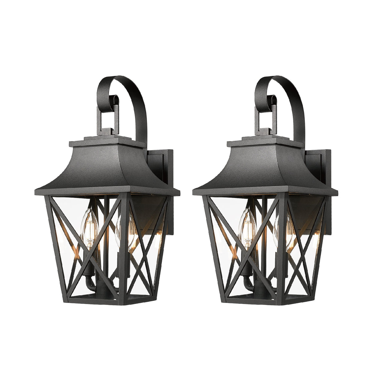 Black Outdoor Wall Lantern 2-Light