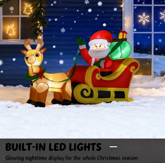 Outdoor Inflatable Santa Claus Decoration with Sleigh and Reindeer