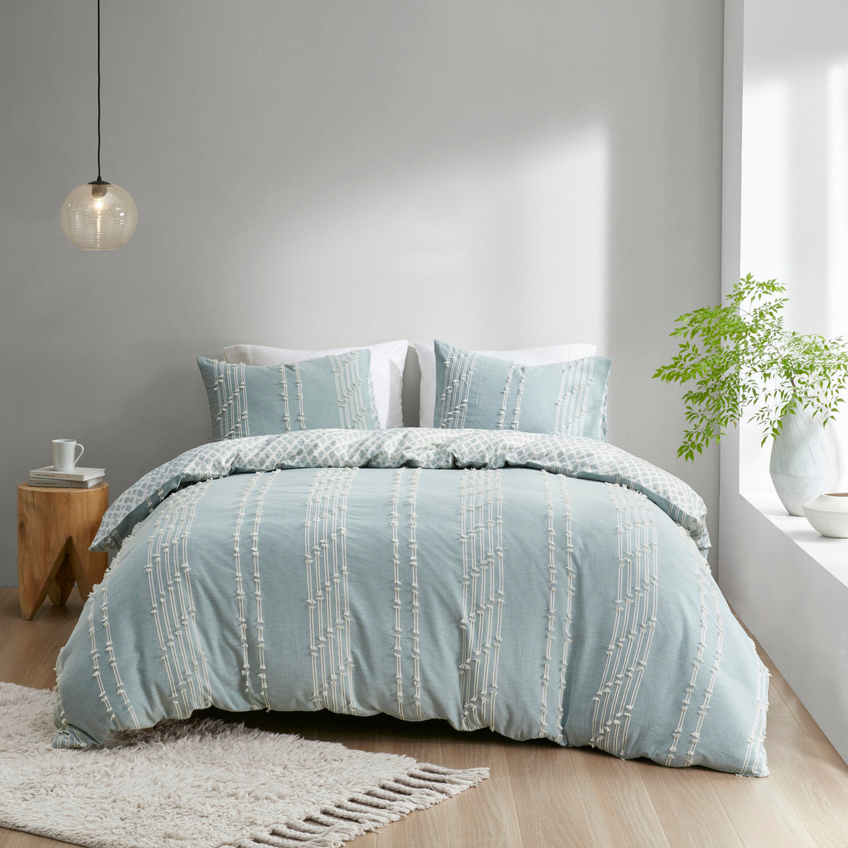 King/Cal King 3 Piece Cotton Jacquard Duvet Cover Set