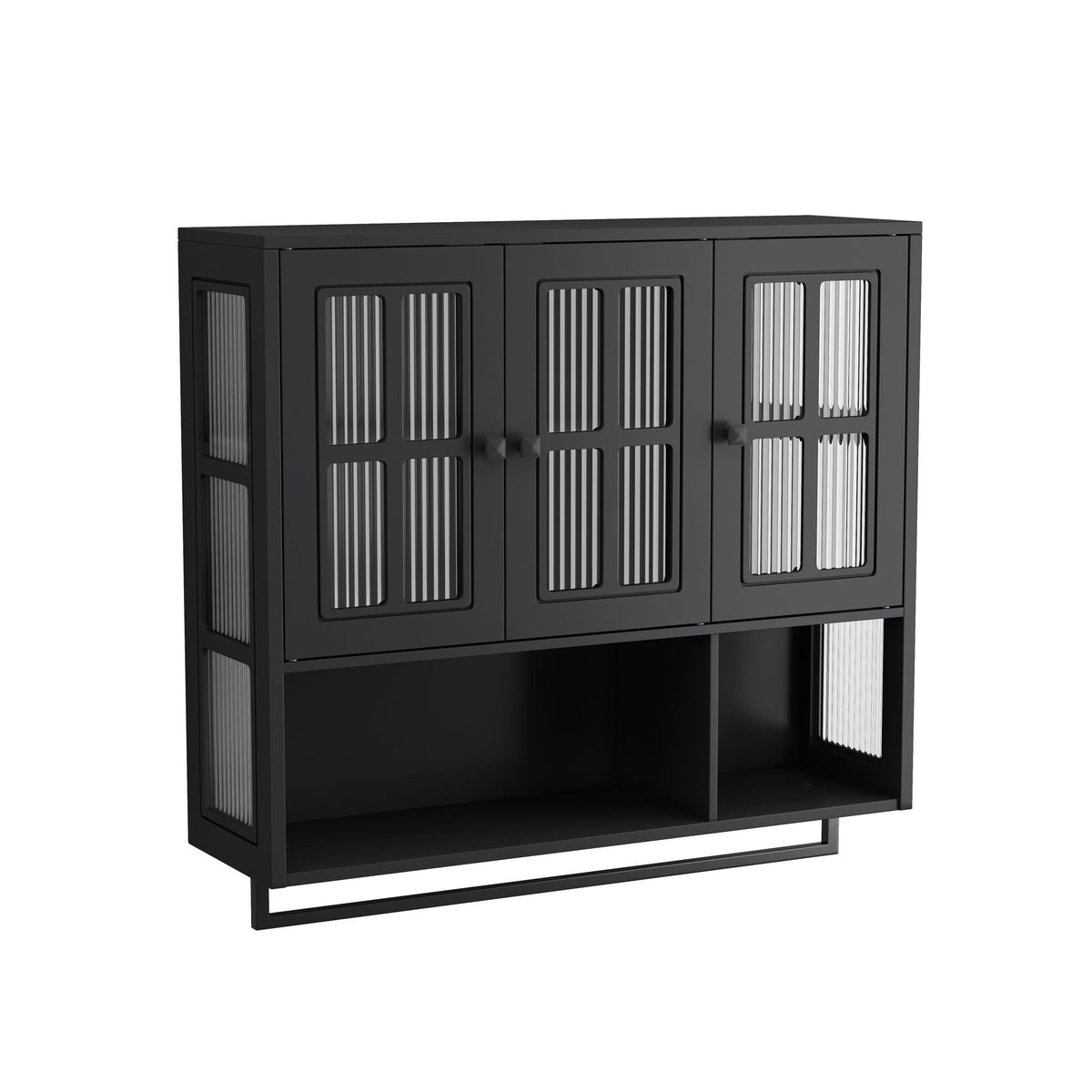 3 Door Wall Cabinet With Glass Door And Towel Bar