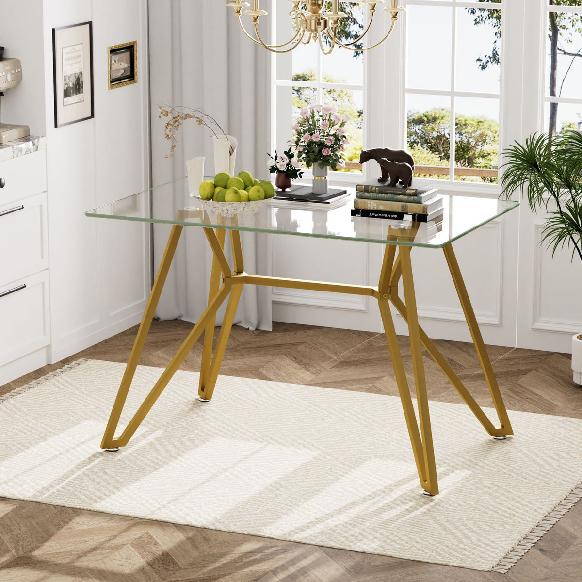 Modern Glass Dining Table With Metal Legs