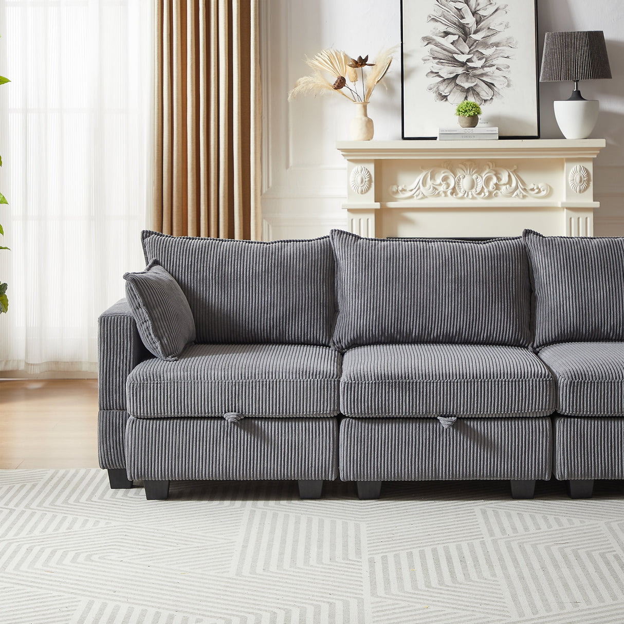 113.5'' Modular Sectional Corduroy Sofa with Storage Ottoman