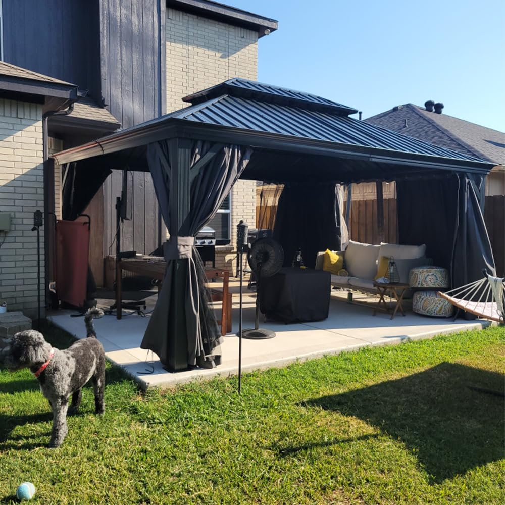 12' X 16' Hardtop Metal Gazebo with Double Roof Canopy