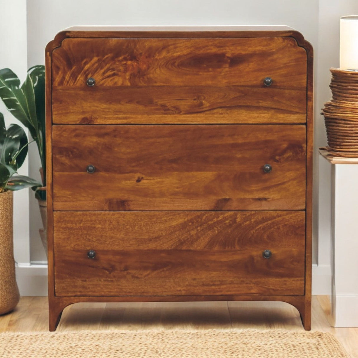 Solid Wood Newton Chest, 3-Drawers, Chestnut