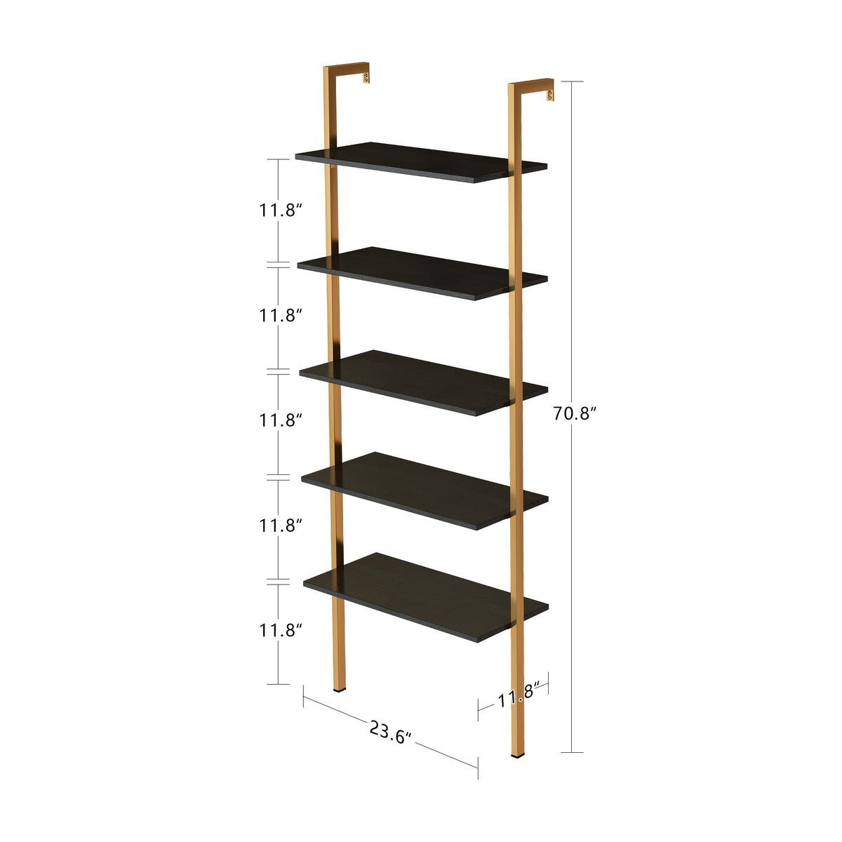 5-Tier Solid Wood Ladder Shelf with Industrial Style - Black & Golden