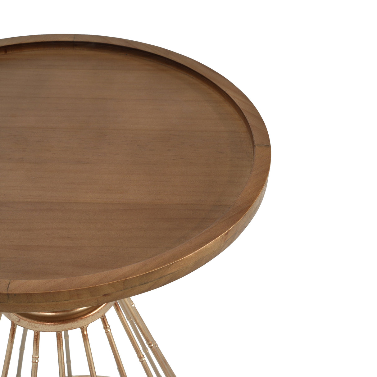 Hollow Edge Retro Art Pine Side Table with Antique Gold and Natural Color