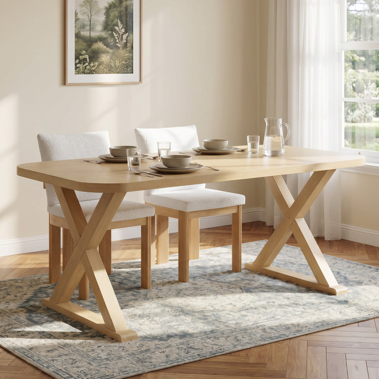 Natural Oak Veneer Dining Table