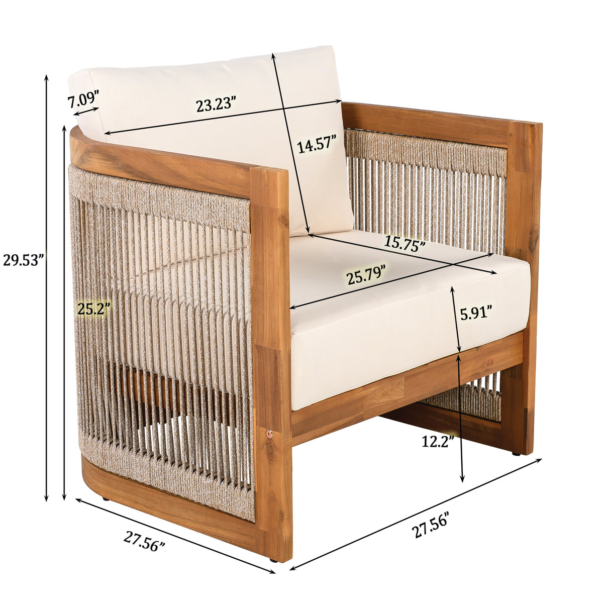 Premium Acacia Wood Outdoor Club Chair with Curved Tub Design