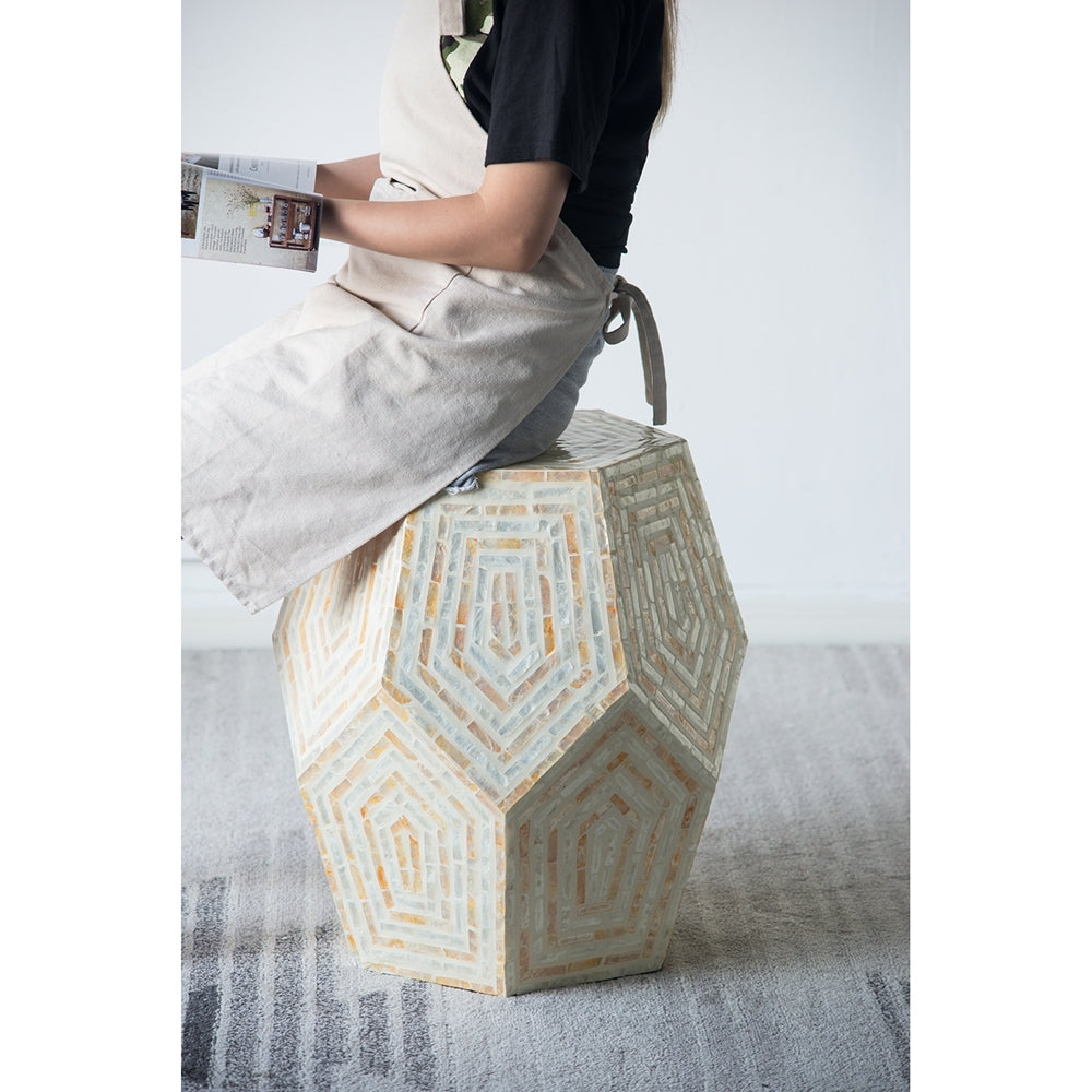 18x18x21" Hexagonal Capes Capiz Stool Cream/Yellow
