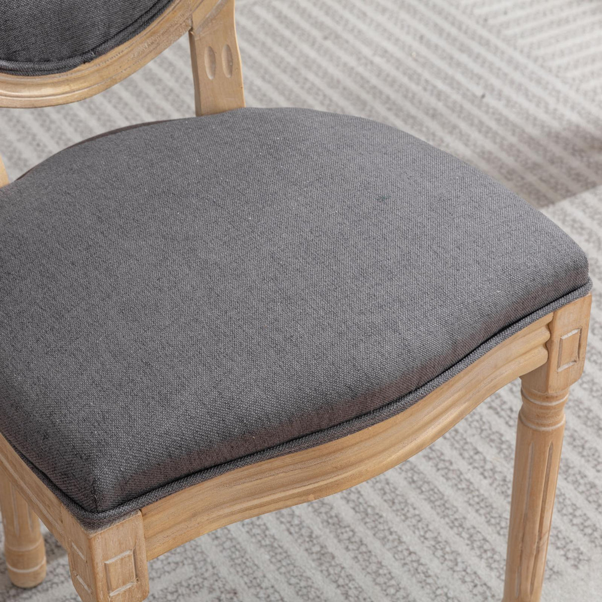 French Style Solid Wood Frame Antique Linen Dining Chair, Set of 2