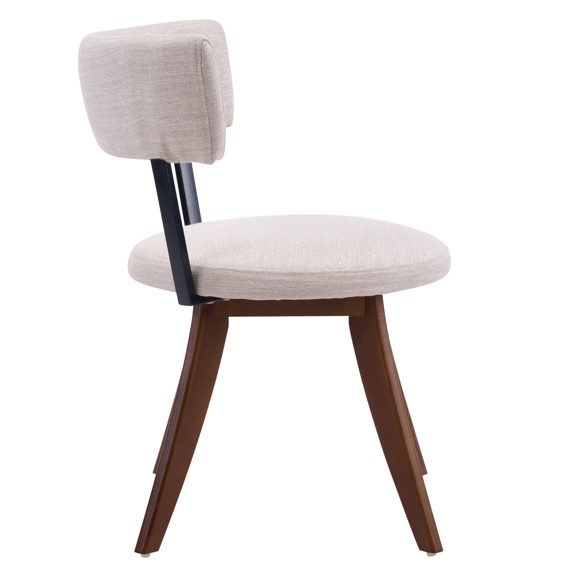 Modern Upholstered Dining Chair with Curved Back and Walnut Base - Beige
