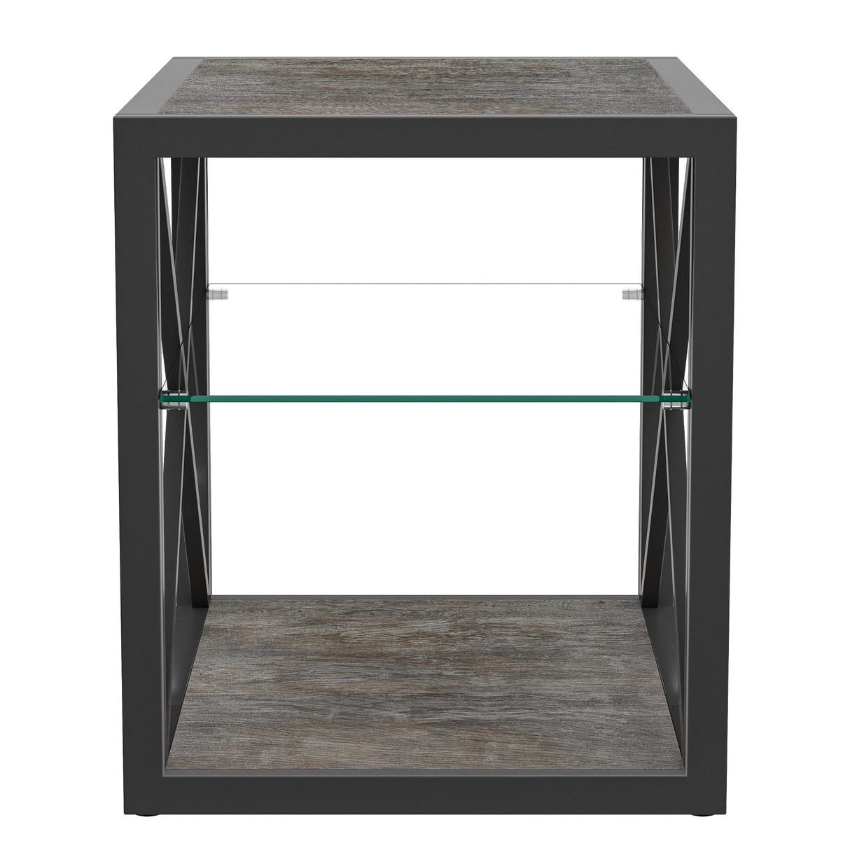 Modern End Table Nightstand with Tempered Glass & Wood Grain MDF