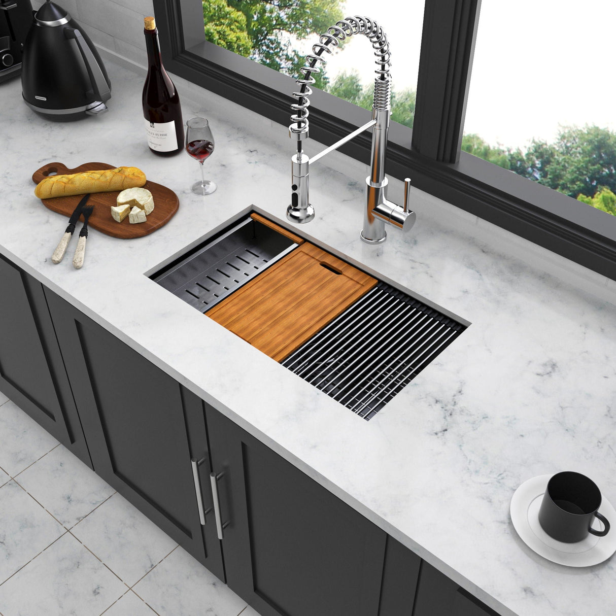 Workstation Kitchen Sink 30" x 18" x 10" Single Bowl Undermount - Gunmetal Black