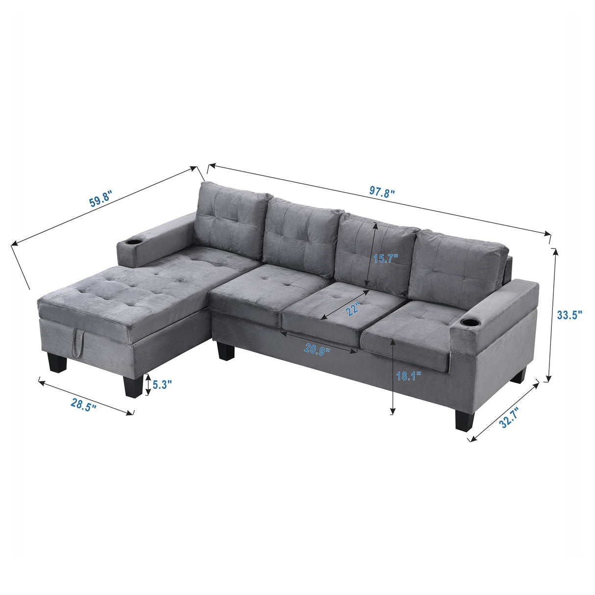 Modern Sectional Sofa Set with L-Shape Chaise Lounge