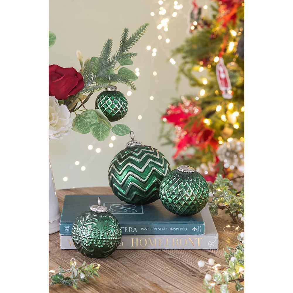 Christmas Ball Ornaments Glass Set of 6 Green Holiday Decor
