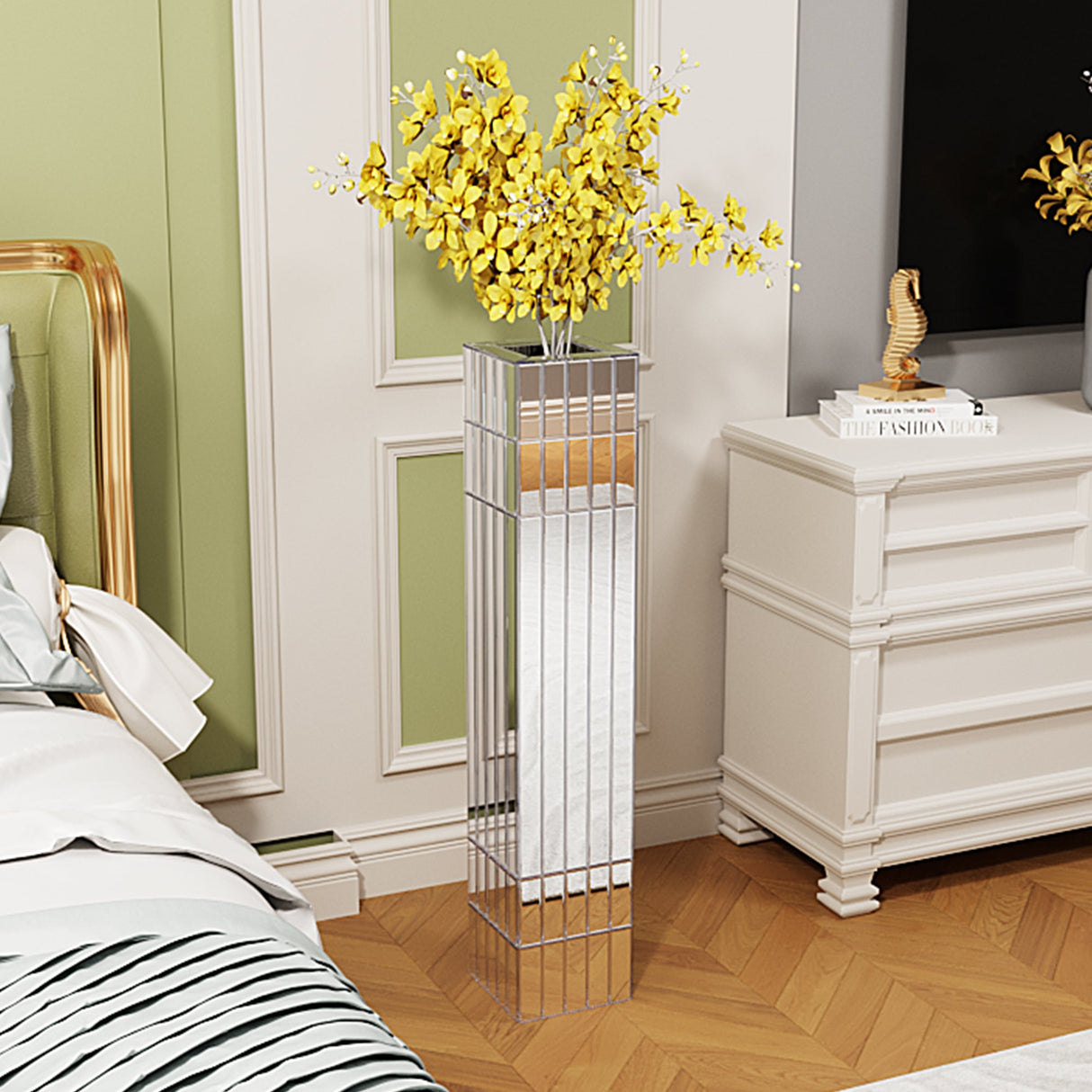36.02" Tall Mirrored Floor Vase
