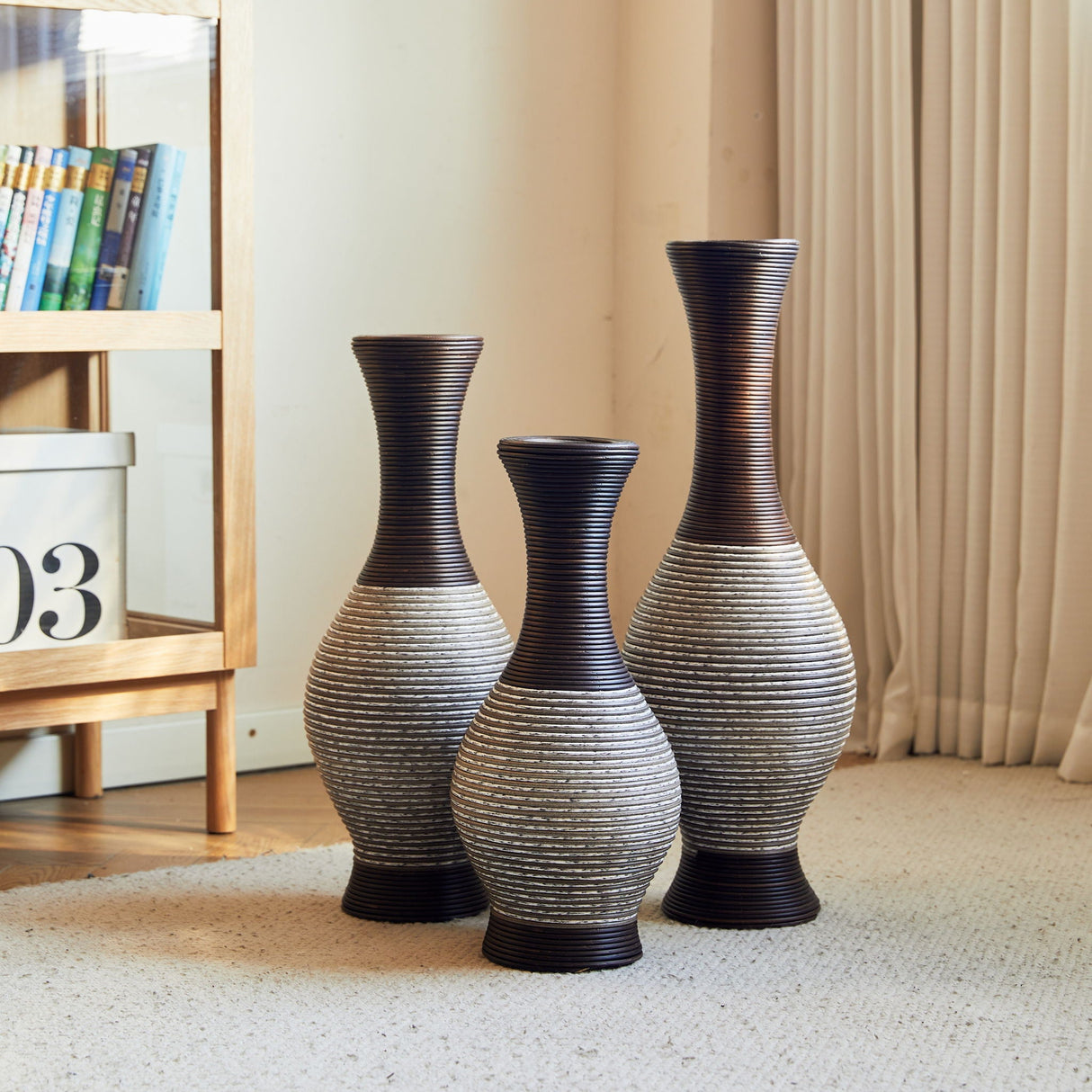 Tall Designer Floor Vase With Elegant 2 Tone