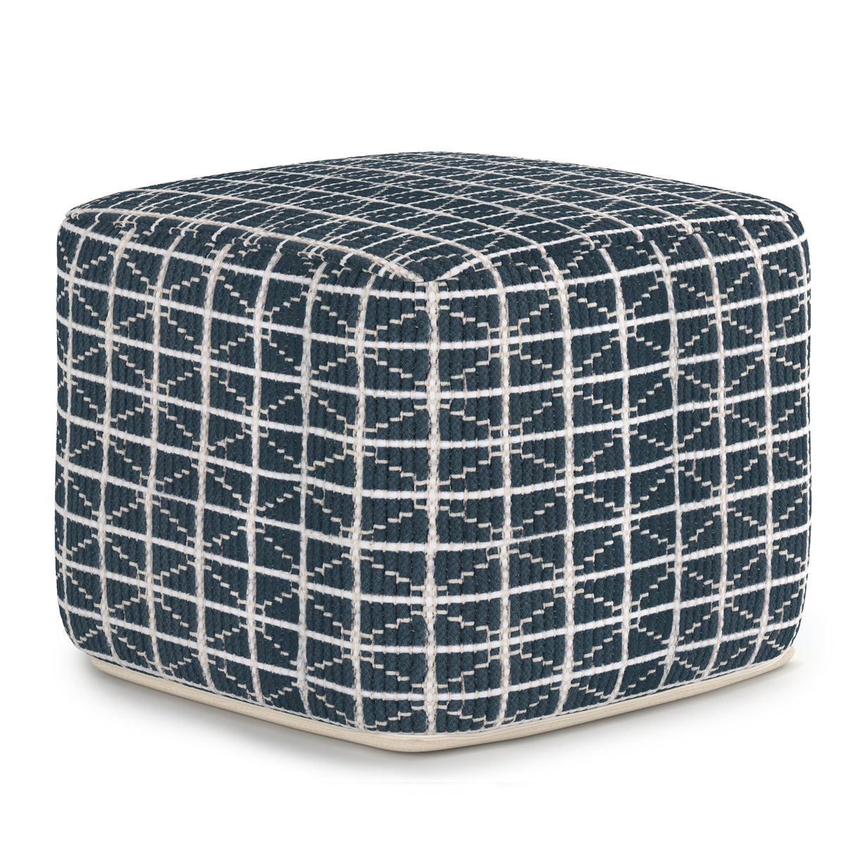 Noreen Square Pouf - Dark Blue / White