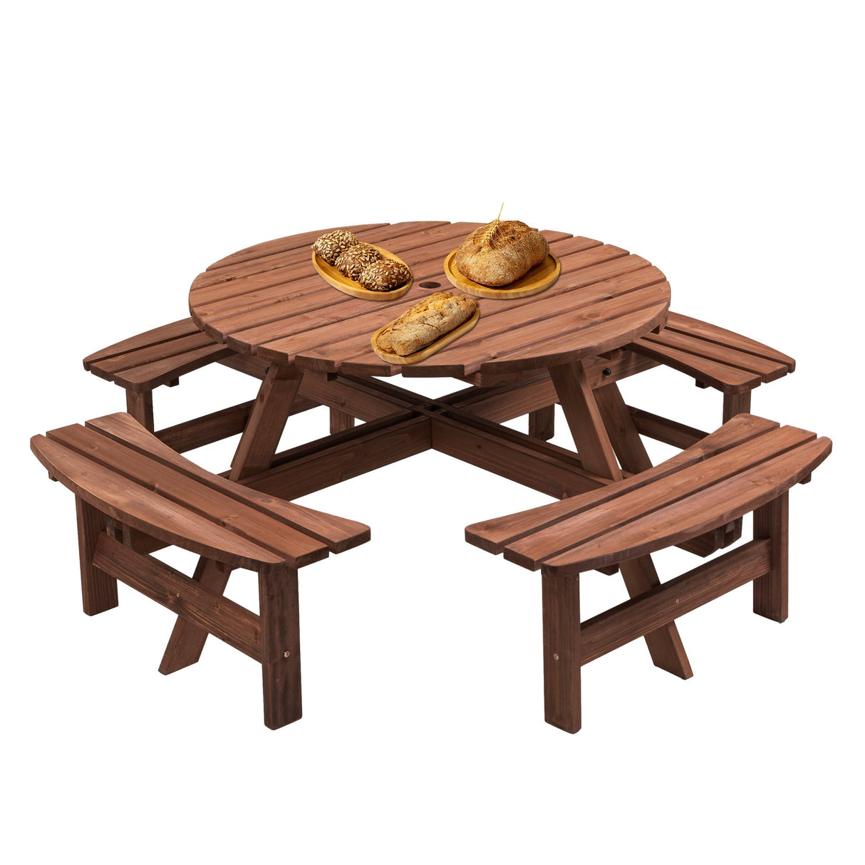 8 Person Wooden Picnic Table Outdoor Camping Dining Table with Seat