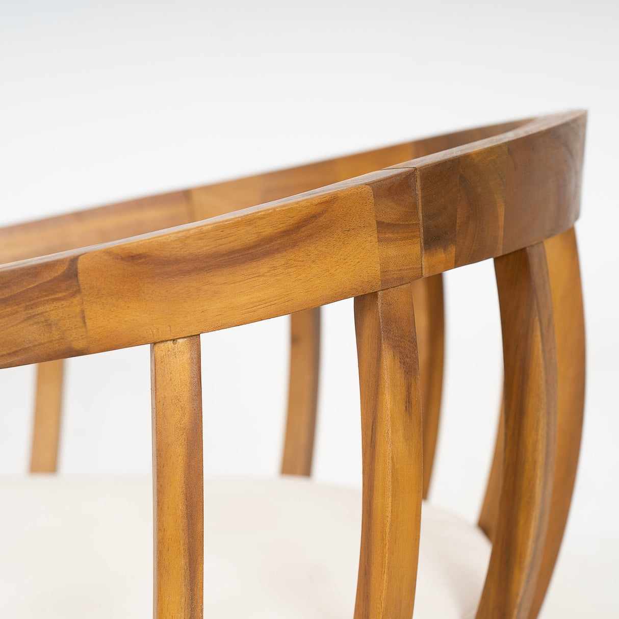 Klismos Dining Armchair Set of 2 with Solid Wood Construction and Curved Backrest in Teak and Beige