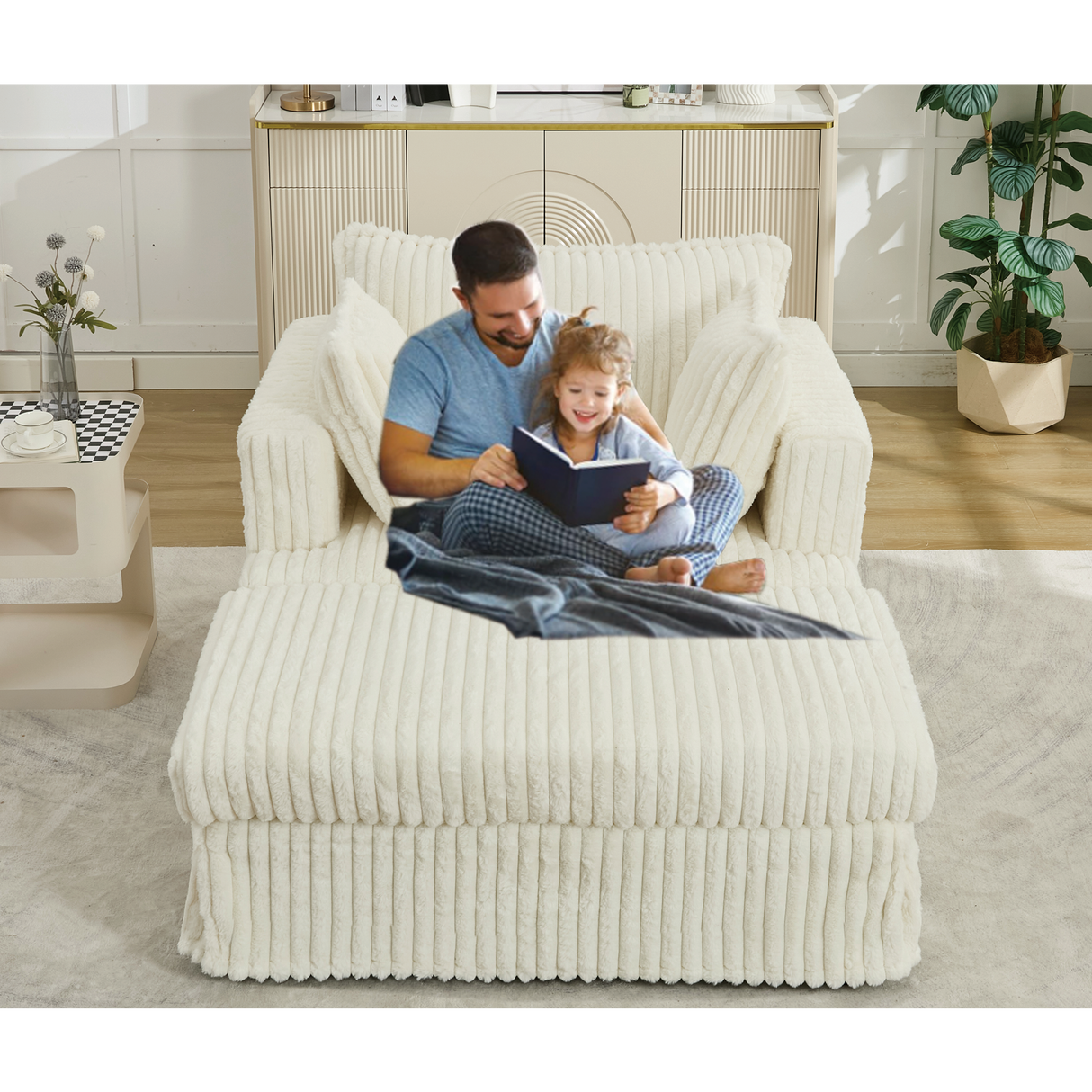 47.7'' Oversized Corduroy Chaise Longue with Ottoman