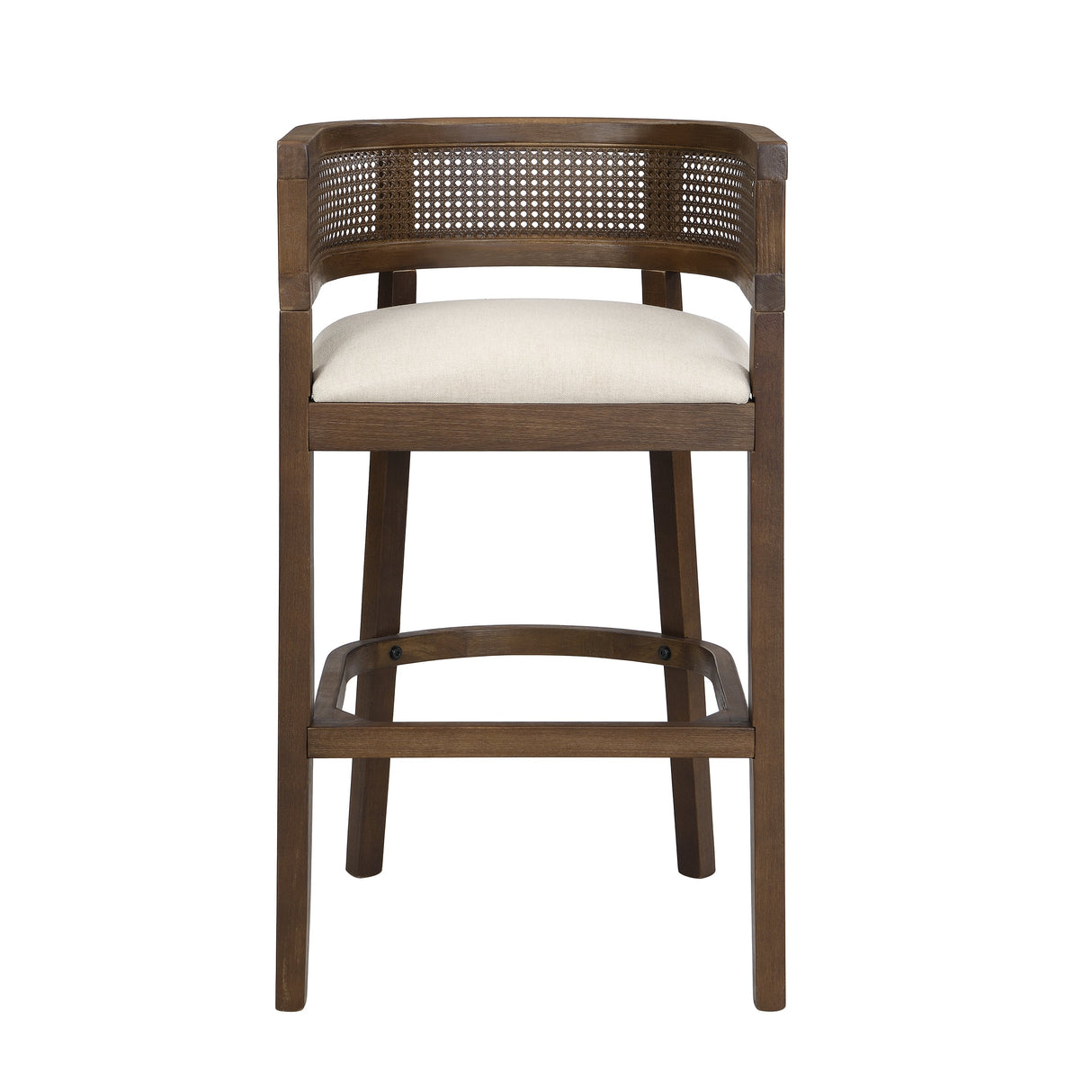 Wood And Rattan Upholstered Arm Bar Stools, Set of 2