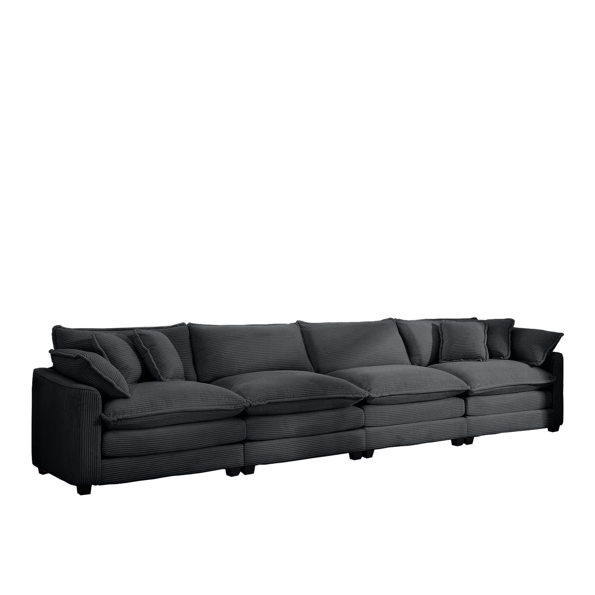 Modern Upholstered 4 Seater Fabric Sofa with Arm and Throw Pillows - Multiple Colors