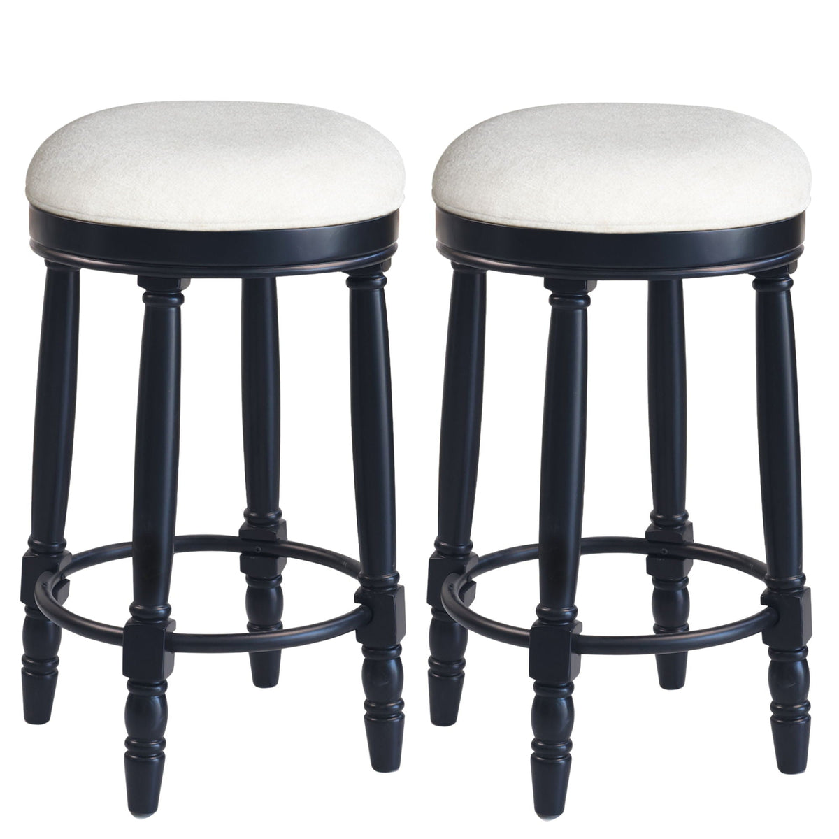 360° Swivel Wooden Barstools With Upholstered Seat, Counter Height (Set of 2)