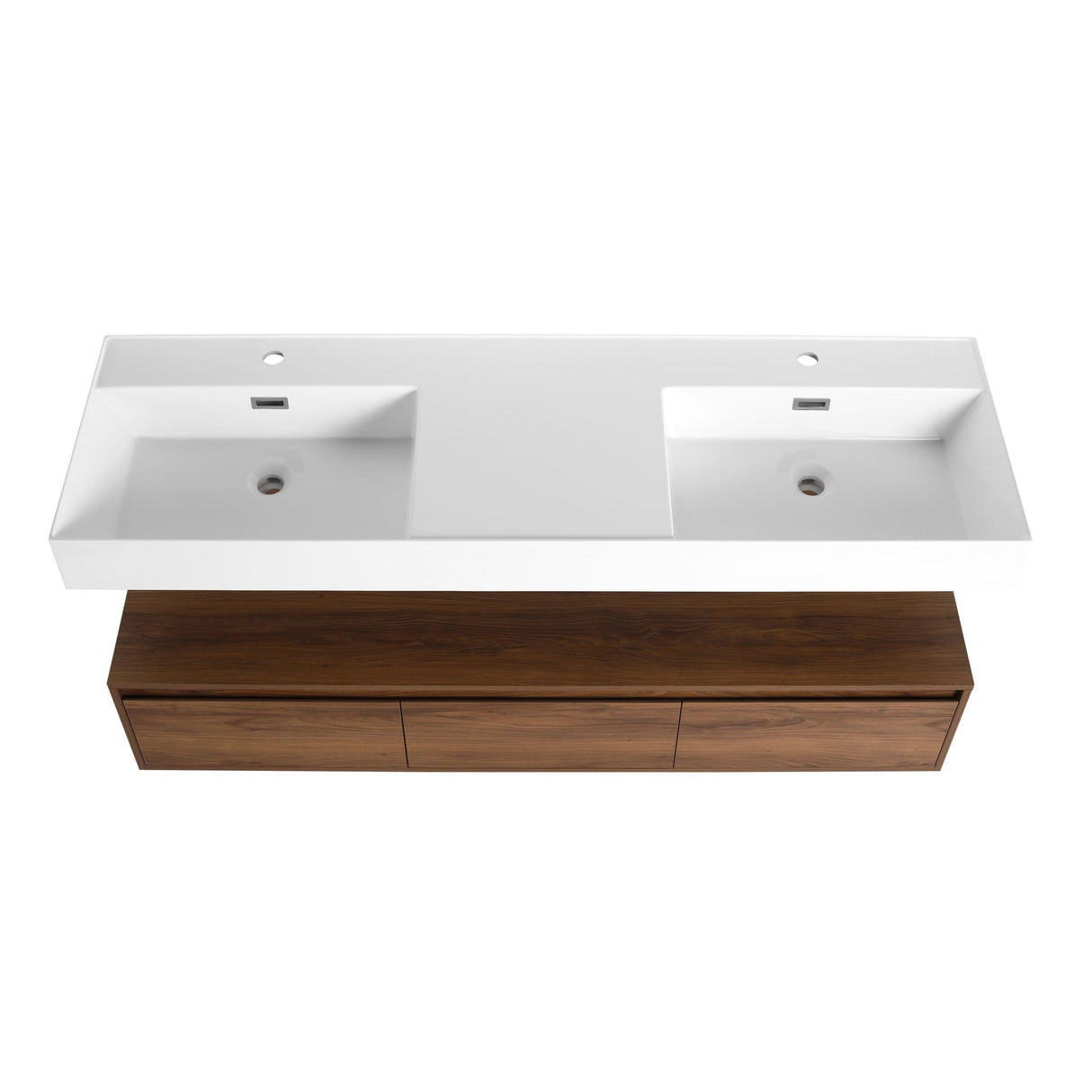 Contemporary Wall Mounted Bathroom Vanity With Dual Resin Sink And Soft Close Drawer
