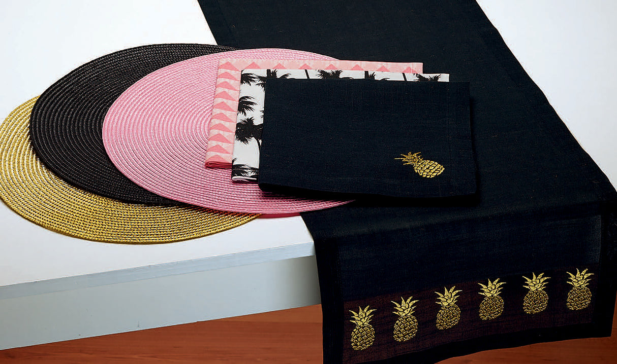 DII-Black-Indoor/Outdoor-Round-Placemat-Set/6-PLACEMAT-SET