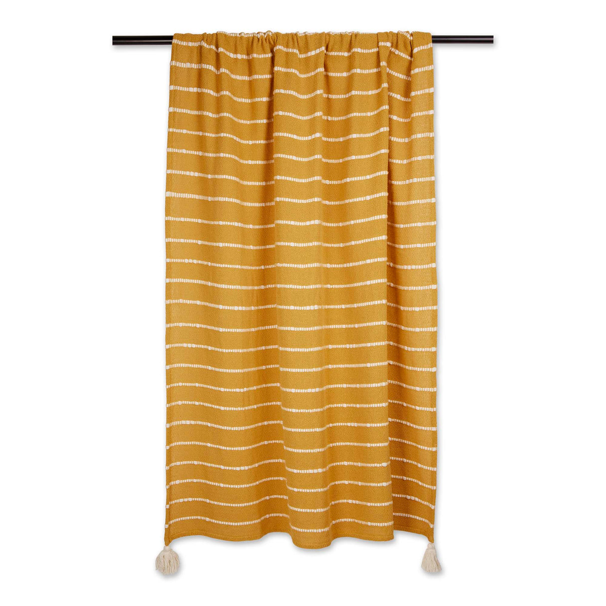 DII-Slub-Stripe-Cotton-50x60-Inch-Throw-Blanket,-Hand-Tied-Corner-Tassels,-Honey-Gold-THROW