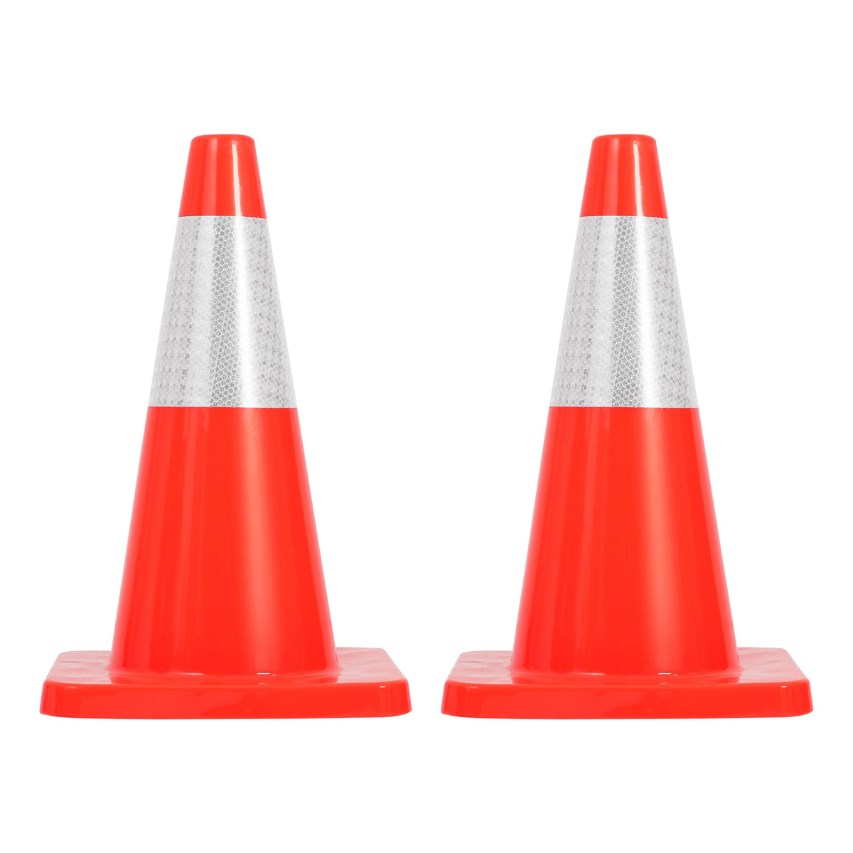 18-Inch Traffic Safety Cones, 2-Pack, PVC Road Cones with Reflective Collar