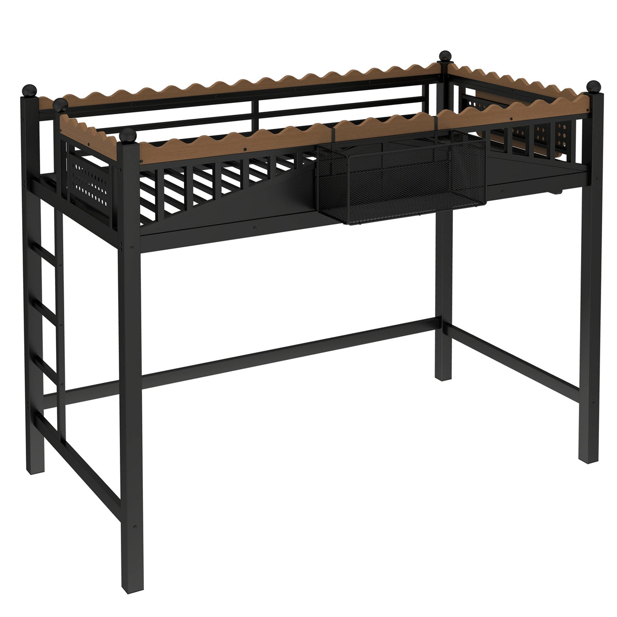 Twin XL Size Loft Bed with Ladders and Storage Shelves