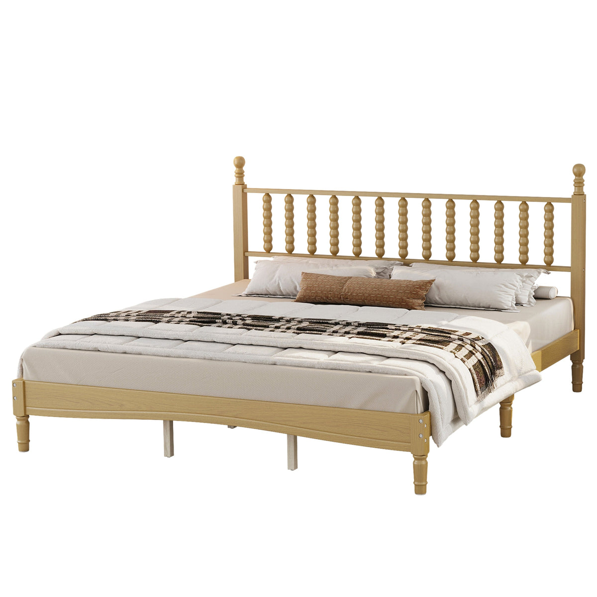 King Size Wood Platform Bed with Gourd Shaped Headboard