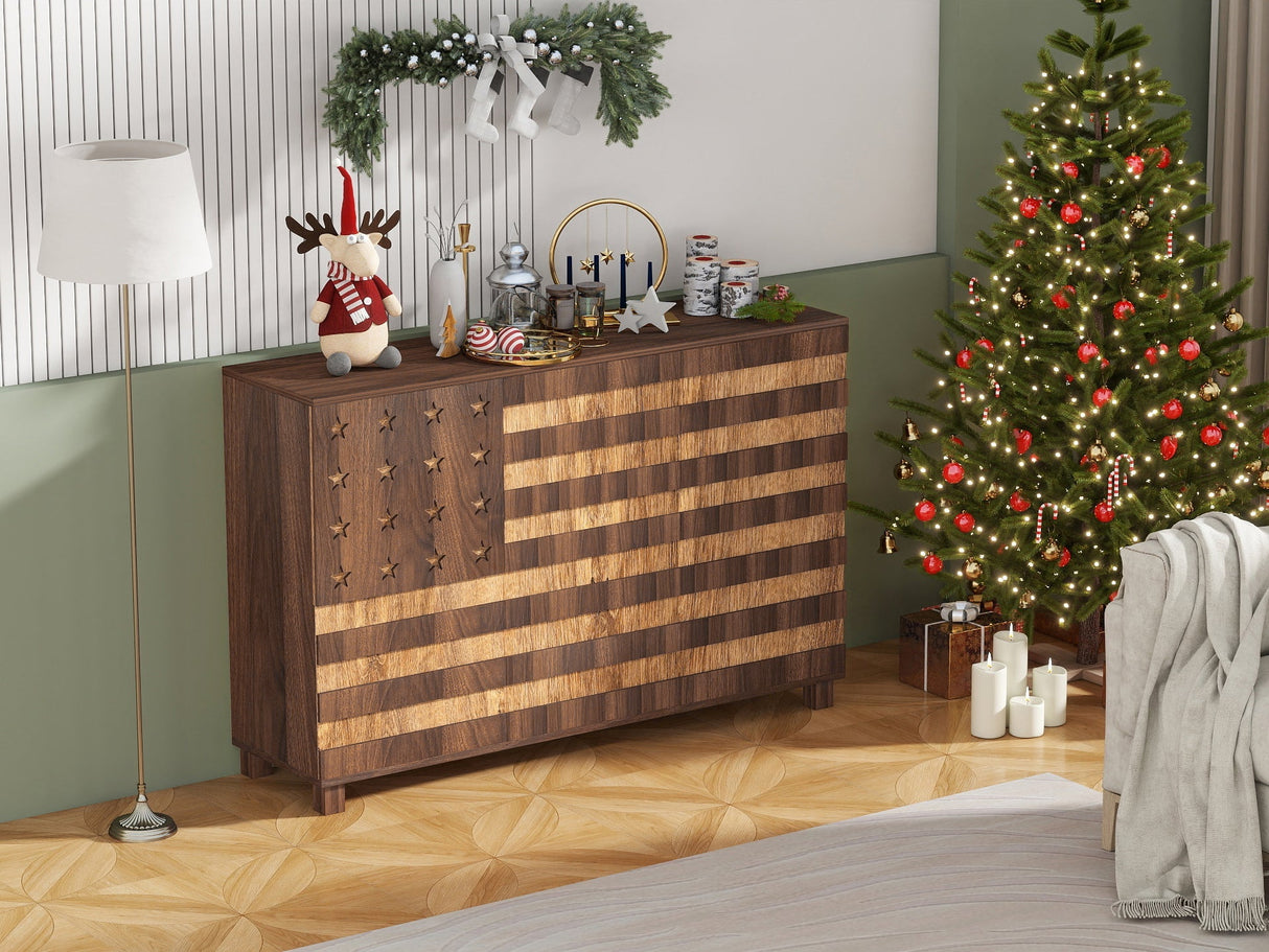 55-Inch Walnut Buffet Sideboard Cabinet with Storage