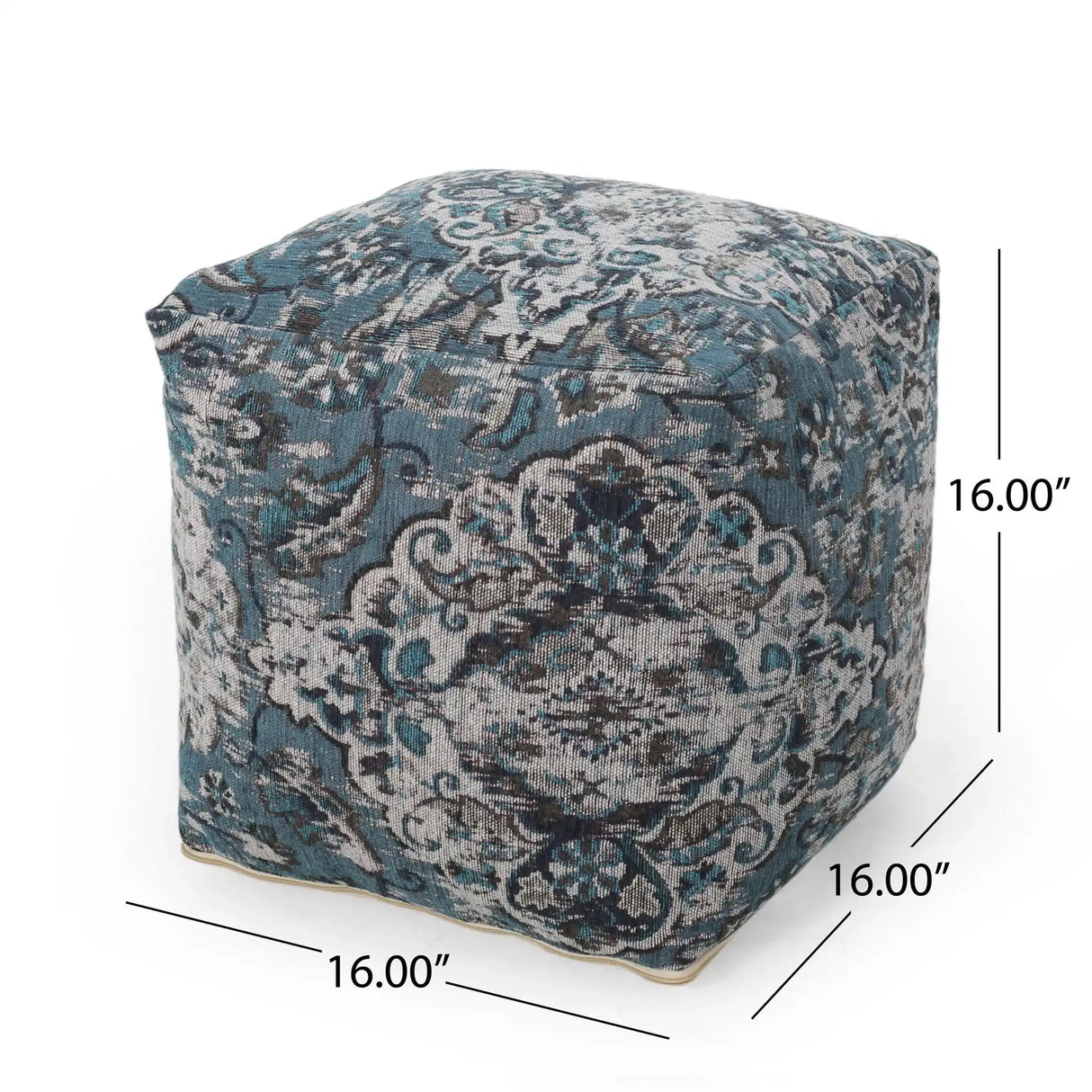 Anita Square Pouf Ottoman and Floor Cushion - Blue