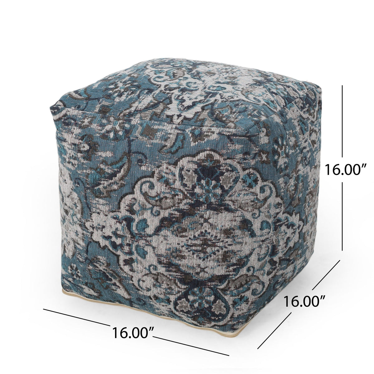 Anita - Square Pouf Ottoman And Floor Cushion - Blue