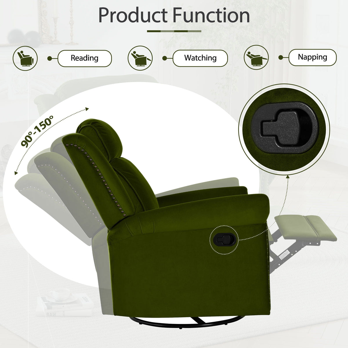 360 Degrees Swivel Recliner Manual Rocking Recliner Home With Adjustable Backrest