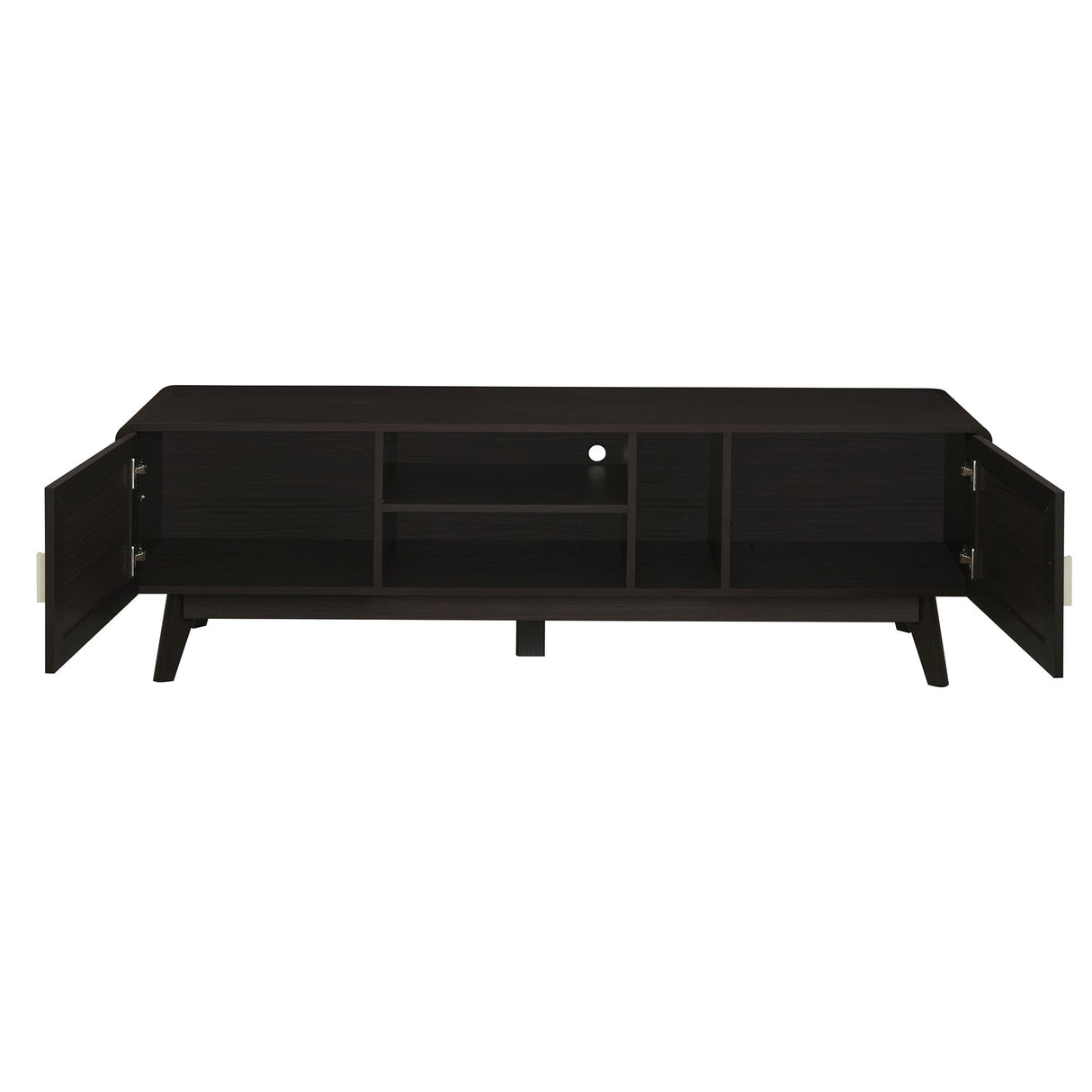 63'' Dark Rattan TV Stand with 2 Storage Cabinets and Solid Wood Legs