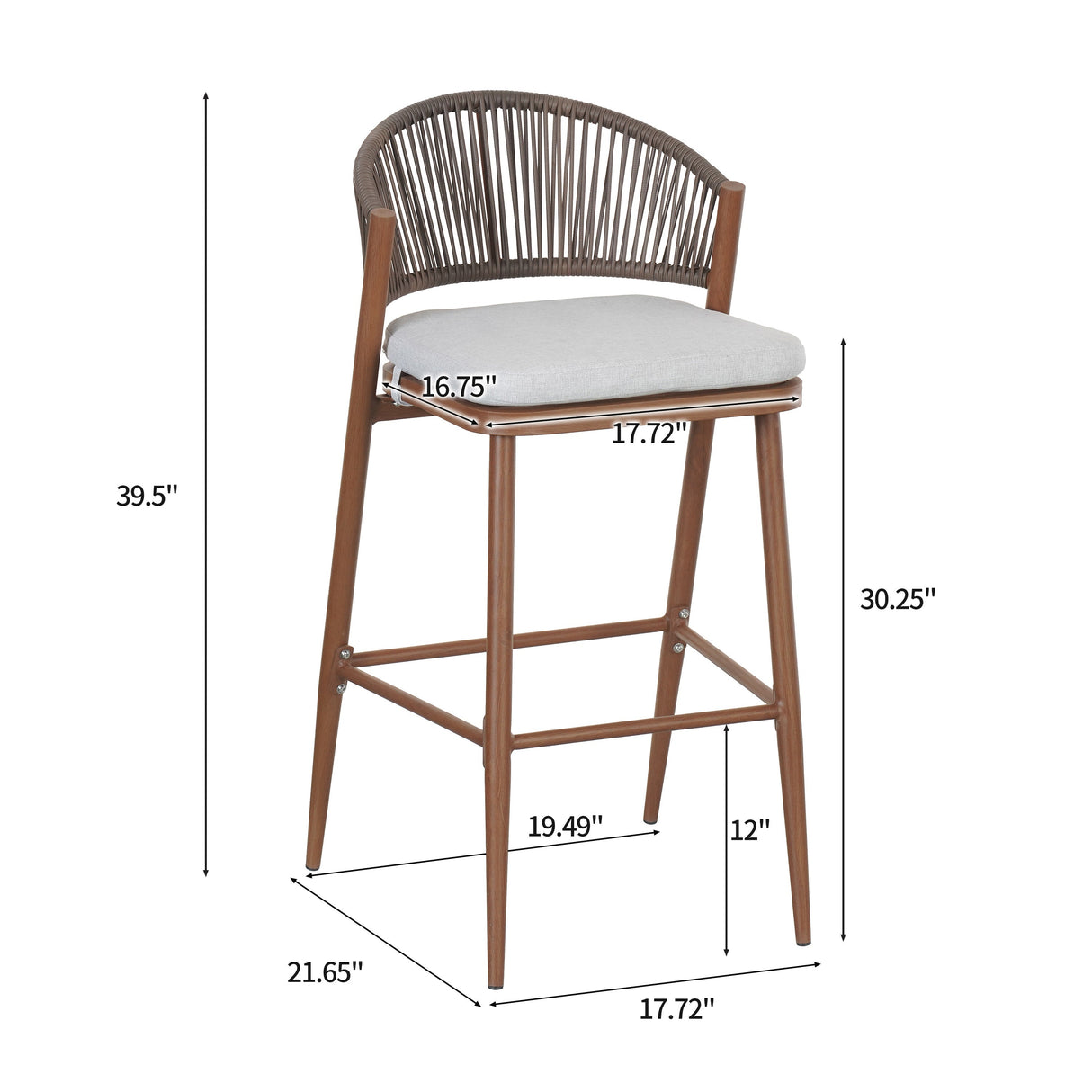 Outdoor 30.25' Bar Height Aluminum Frame Counter Stools with Scallop-shaped Backrest & Water-resistant CushionsSet of 2Teak Finish