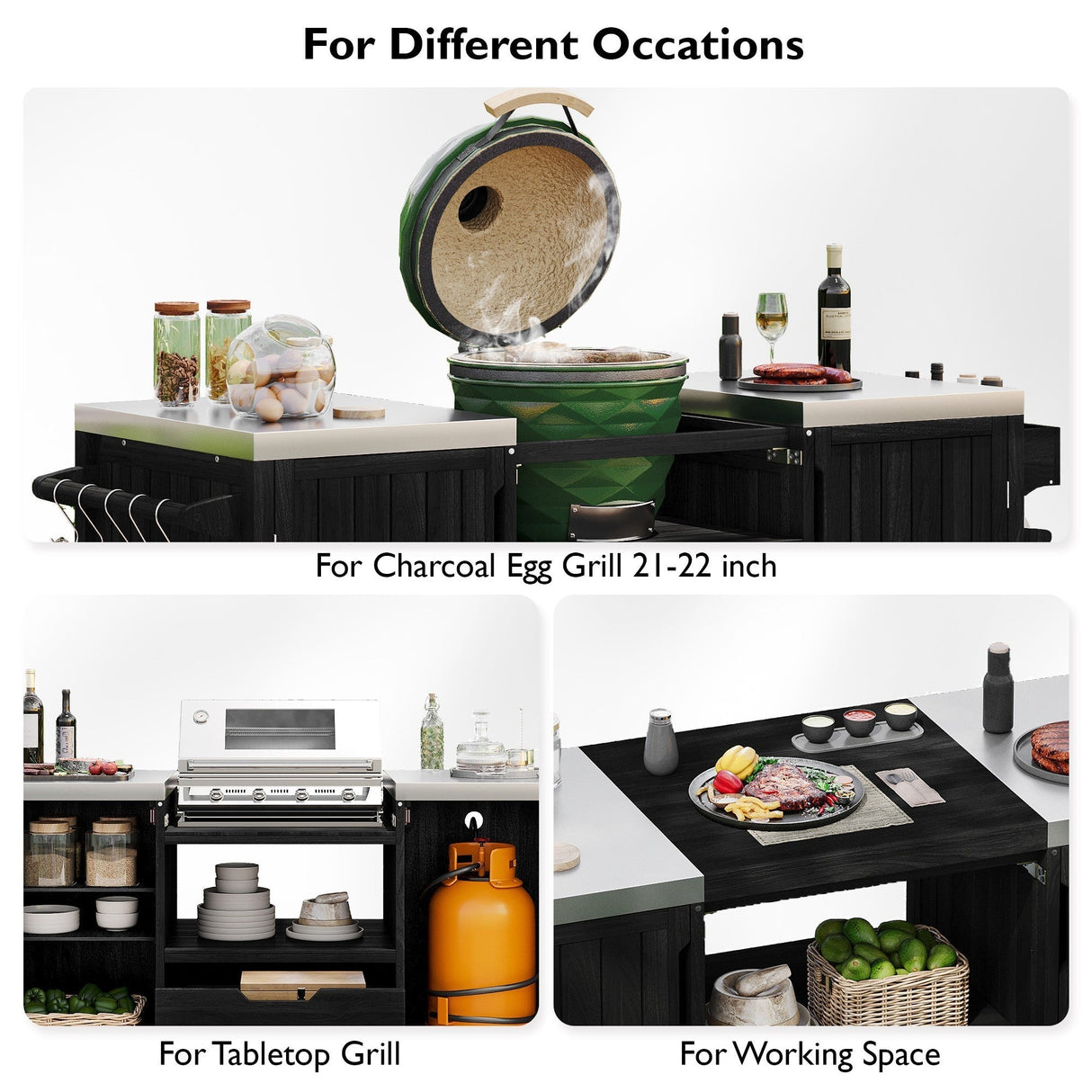 K&K 66.5' Outdoor Kitchen Island for Big Green Egg Grills