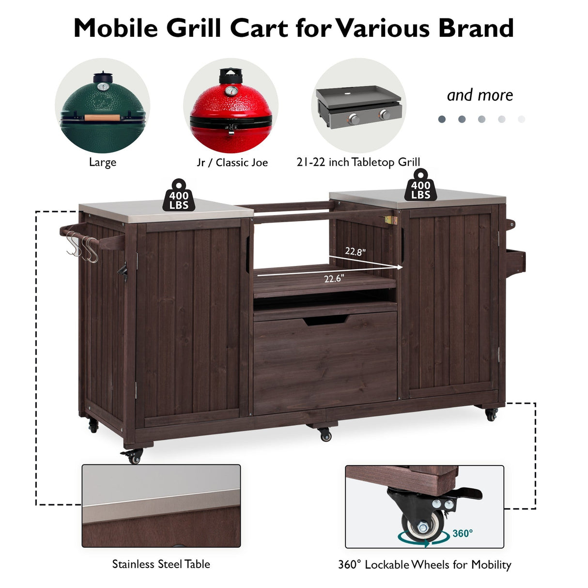 K&K 66.5' Outdoor Kitchen Island for Big Green Egg Grills