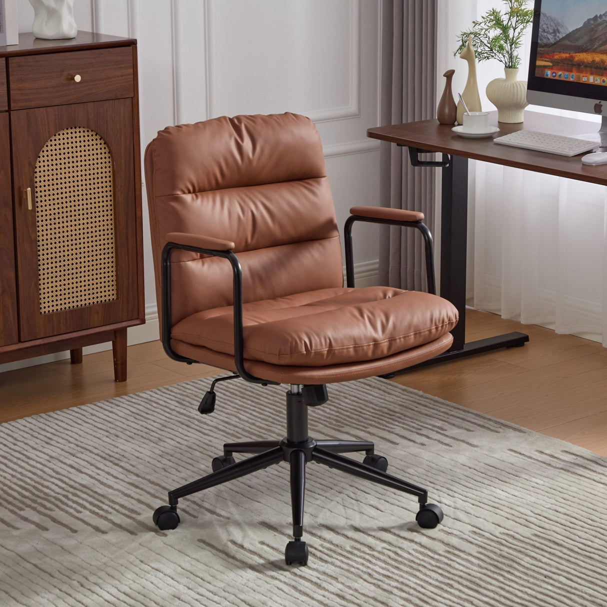 Mid Back Home Office Desk Task Chair with Wheels and Arms