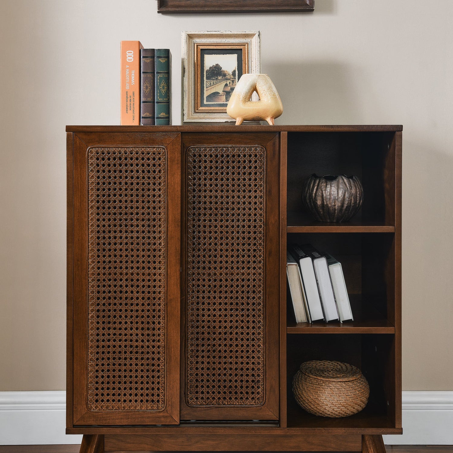 Mid Century Modern Rattan Sideboard Cabinet