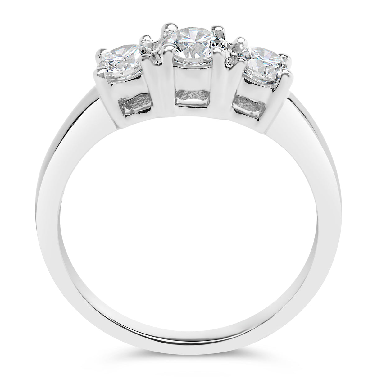 14K White Gold 3/4 Cttw Lab Grown Diamond 3 Stone Ring Band (F-G Color, VS2-SI1 Clarity)- Size 7