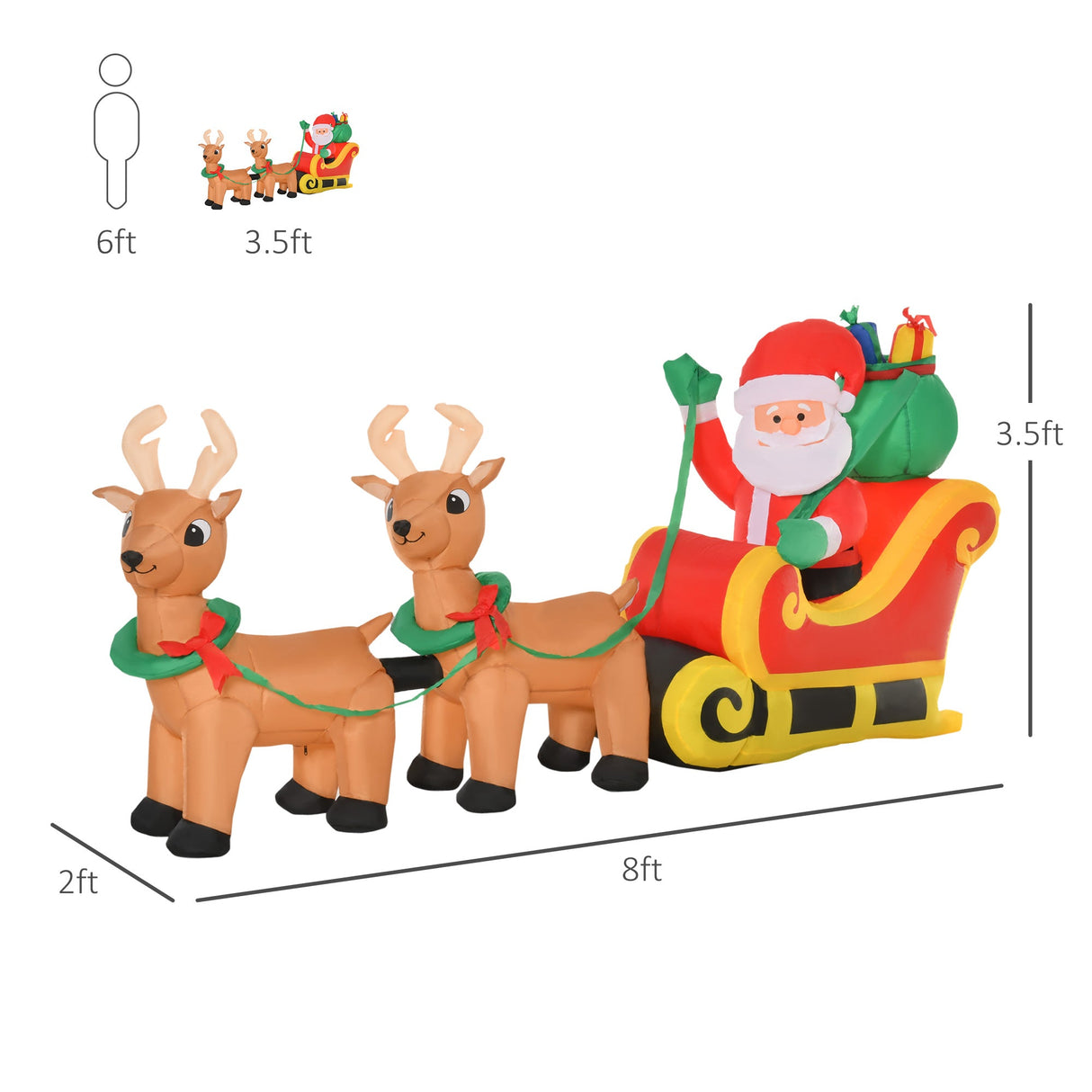 Outdoor Inflatable Santa Claus Decoration with Sleigh and Reindeer