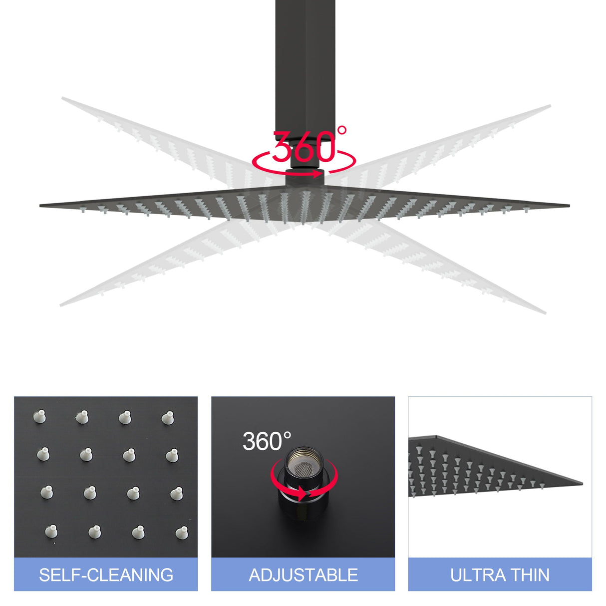 Modern 10" Square Rainfall Shower Head & Stainless Steel Wall Or Ceiling Mount Luxury Spa Shower Panel